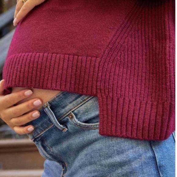 Hatch Baseball Sweater Burgundy Red Ribbed Knit High Low Crew Neck Pullover - Picture 2 of 9